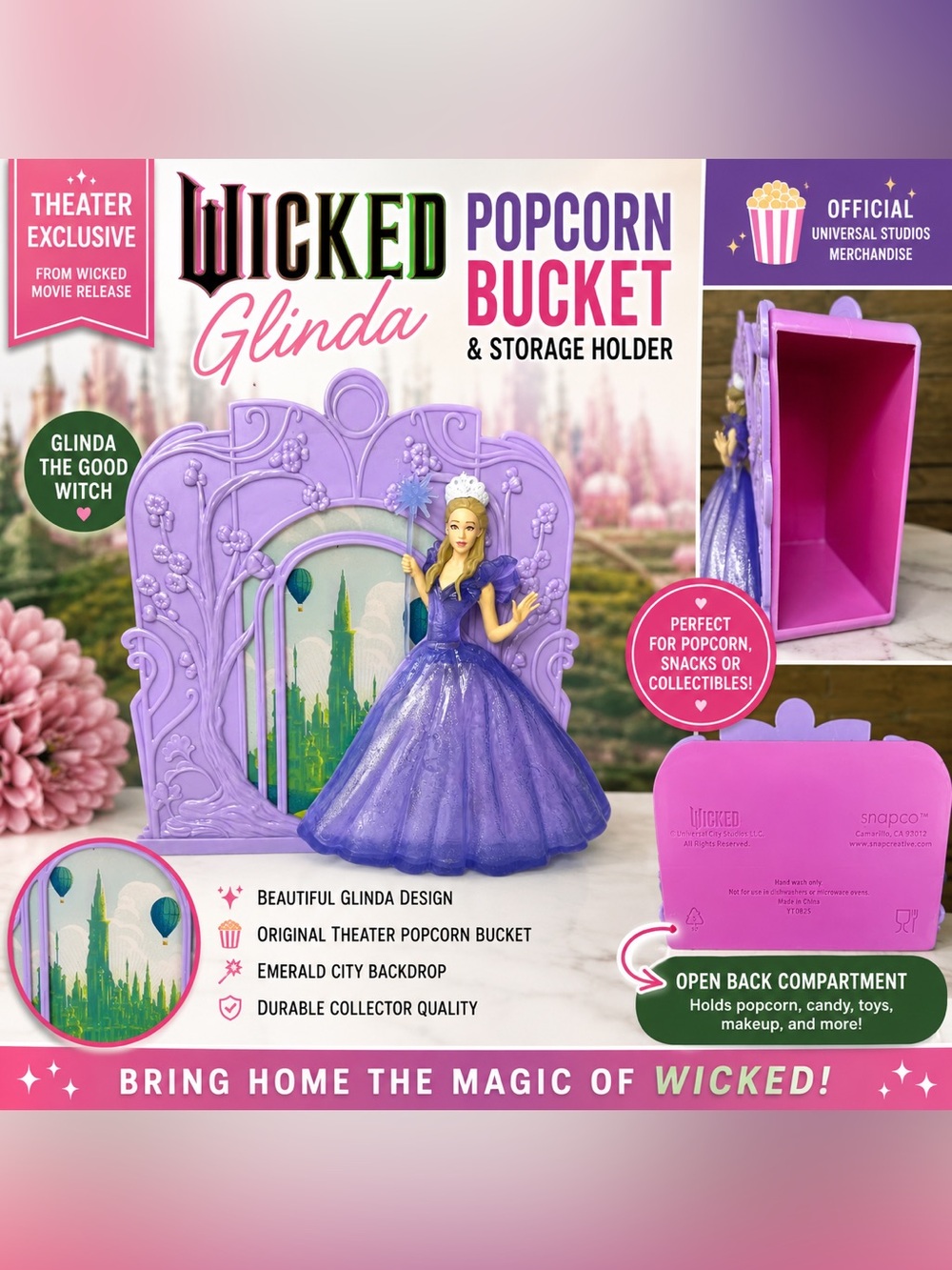 Wicked Glinda Purple Popcorn Bucket & Storage Holder - Official